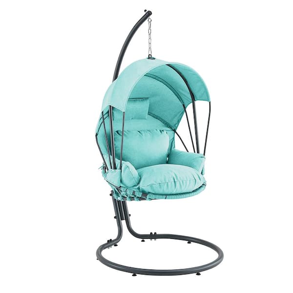 Barton Blue Patio Hanging Egg Swing Chair with UV Resistant Polyester Fabric Canopy Cover and Powder Coated Steel Frame Stand