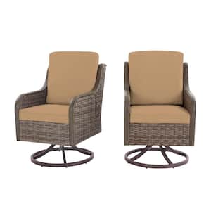 Windsor Brown Wicker Outdoor Patio Swivel Dining Chair with CushionGuard Toffee Tan Cushions (2-Pack)