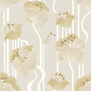 Shirley Neutral Deco Floral Peel and Stick Wallpaper