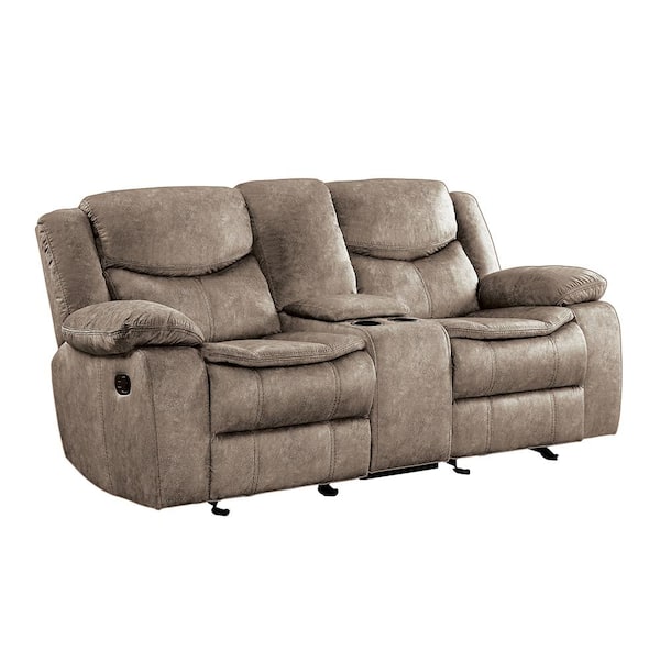 Austin 78.5 in. W Brown Microfiber Double Glider Reclining Loveseat with Center Console