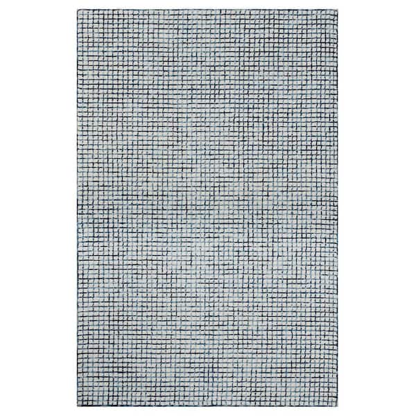 LR Home Charlie Navy Blue/Ivory 9 ft. x 12 ft. Hand-Hooked Geometric Organic Wool Area Rug
