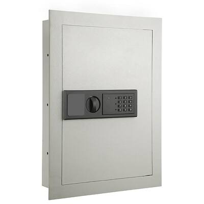 0.58 Digital Wall Safe - Electronic Lockbox with Keypad, 2 Manual Override Keys and 3 Interior Shelves, Off-White