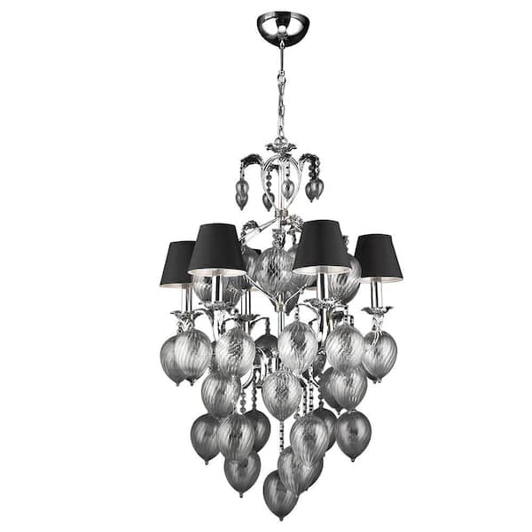 PLC Lighting 6 Light Chandelier Polished Chrome Finish Clear Glass with Black Shade