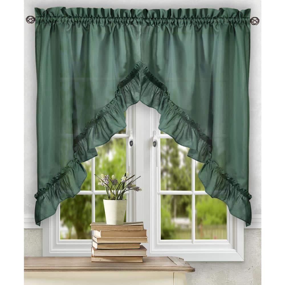 Stacey Harvest Green Ruffled Swag Curtain with Rod Pocket