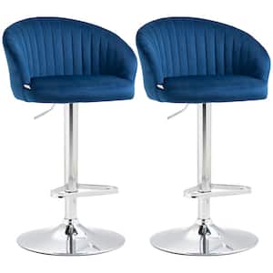 Adjustable Bar Stools Set of 2, Velvet Touch Fabric Upholstered Stools with Swivel Seat, Steel Frame, ‎Blue