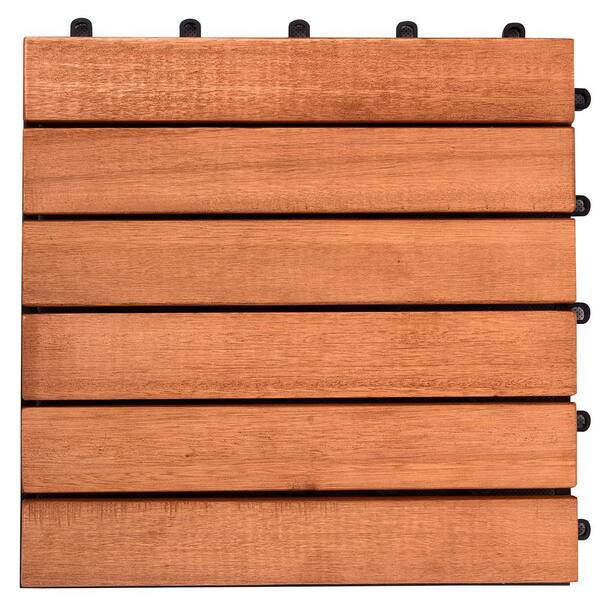 HOTEBIKE Eucalyptus Interlocking Wooden Deck Tile in Brown (Set of 10)