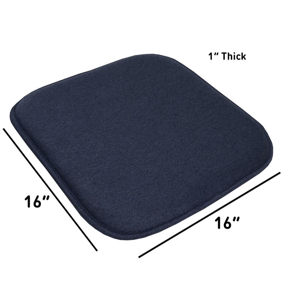 Navy Memory Foam Non-Slip Kitchen Chair Pads, 16" x 16", 4 Pack