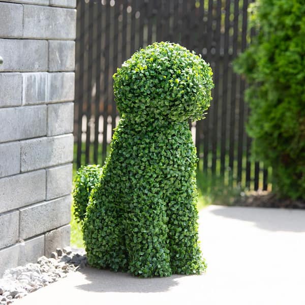 NATURAE DECOR 2 ft Indoor/Outdoor Artificial Boxwood Dog Topiary