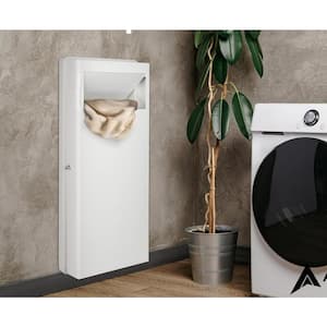 Built-In Wall White Steel Modern Rectangle Laundry Room Hamper with Lid