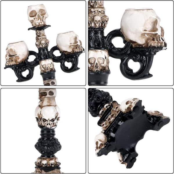 White Gothic Skull Candle Holder: Resin, for Pillar/Tealight