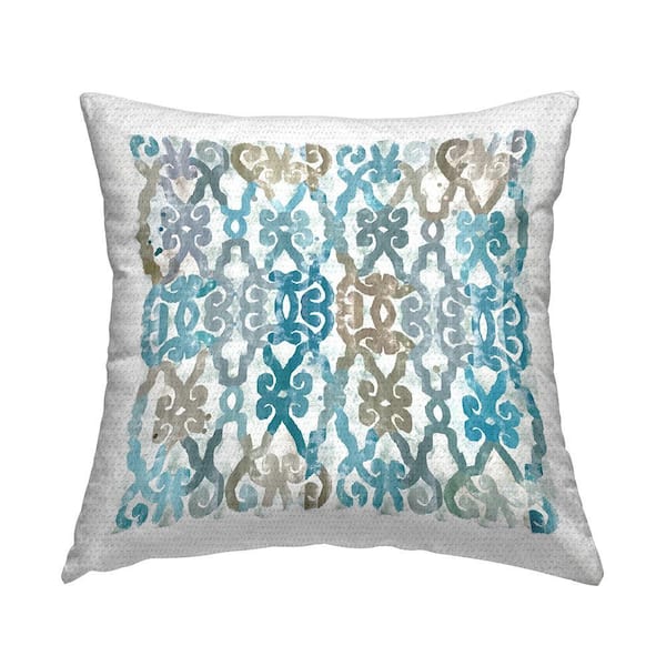 Blue Accent Boho Outline Pattern Blue Square Outdoor Throw Pillow