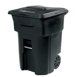 96 Gal. Black Outdoor Trash Can with Wheels and Attached Lid