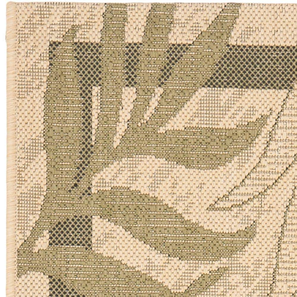 Beige and Green Tropical Outdoor Runner Rug