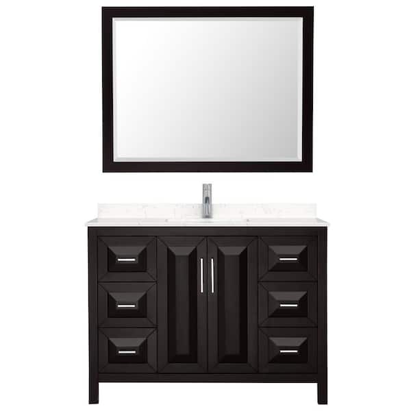 Wyndham Collection Daria 48 in.W x 22 in.D Single Vanity in Dark Espresso w/Cultured Marble Vanity Top in Light-Vein Carrara w/Basin&Mirror