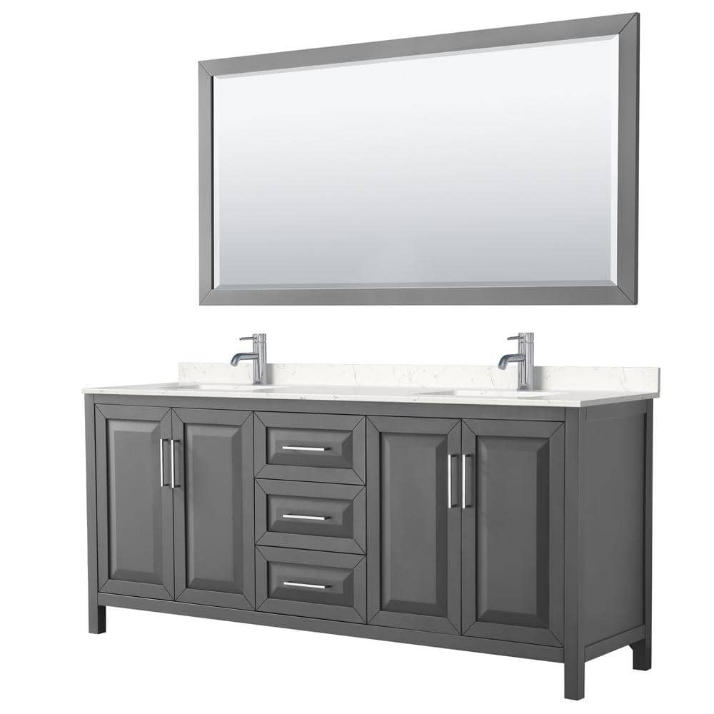Daria 80in.x22in. Double Vanity in Dark Gray w/ Cultured Marble Vanity Top in Light Vein Carrara w/ Basins and Mirror price history on PriceWatchPro