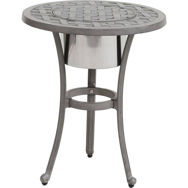 GC GATHERCRAFT Macan Cast Aluminum Round Outdoor Bistro Table With Stainless Steel Ice Bucket