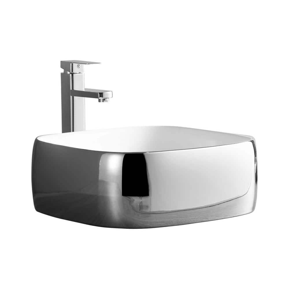 FINE FIXTURES Modern Chrome Vitreous China Square Vessel Sink MV1616CH -  The Home Depot