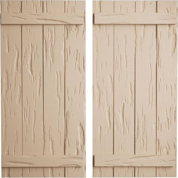 Ekena Millwork 22 in. x 24 in. Timberthane Polyurethane 4-Board Joined Board-n-Batten Pecky Cypress Faux Wood Shutters Pair