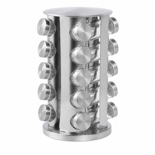 Revolving Countertop Spice Rack, Stainless Steel Seasoning Storage, Spice Carousel Tower, Set of 20 Jars, Black