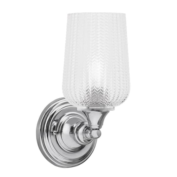 Unbranded Fulton 1-Light Chrome Wall Sconce, 5 in. Clear Textured Glass