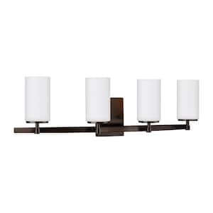 Alturas 30.5 in. 4-Light Brushed Oil Rubbed Bronze Modern Contemporary Bathroom Vanity Light with Satin Etched Glass