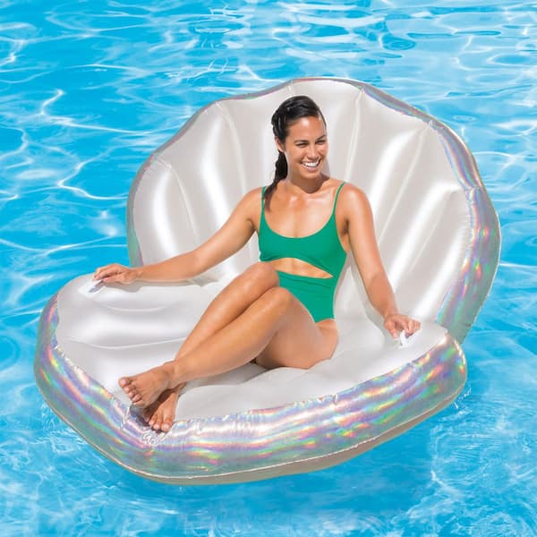 Summer Waves 75 in. x 57 in. Large Holographic Seashell Inflatable Swimming  Pool Float K71261000 - The Home Depot
