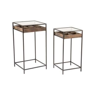 32.25 in. Brown Accent Side Tables with Glass Top and Drawer (Set of 2)