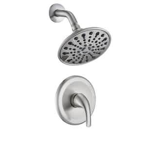 ACA 6-Spray Patterns with 2.5 GPM 6 in. H Select Wall Mount Fixed Shower Head with Valve in Brushed Nickel