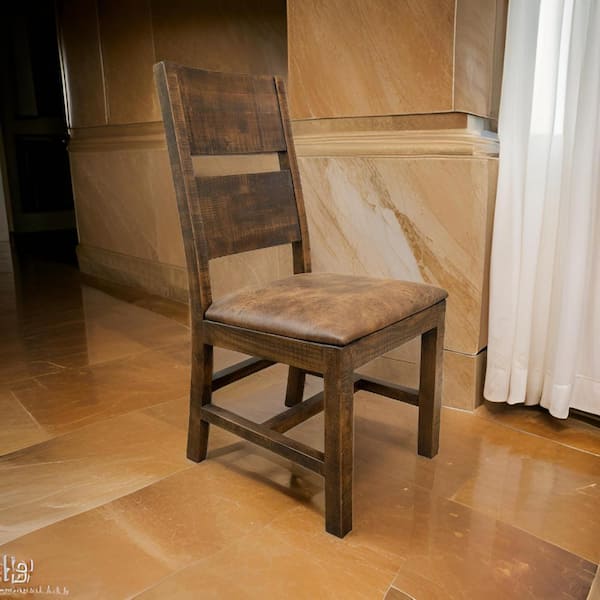 Benjara Brown Faux Leather Wooden Frame Dining Chair