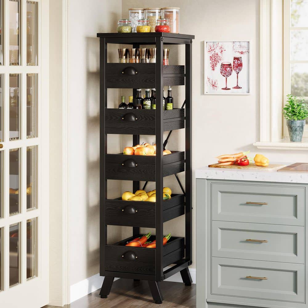 Tribesigns Kathleen Black Wood 15.75 in. x 44.88 in. 5 Shelf Drawer ...