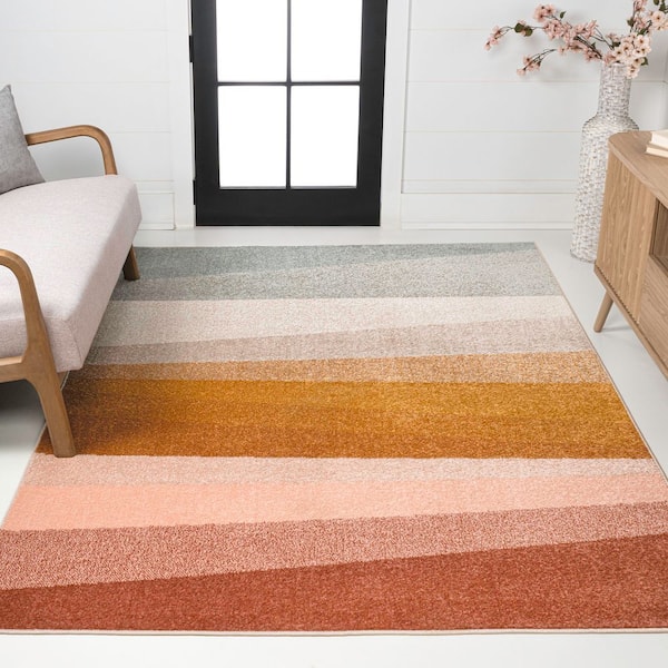 Prism Geometric Striped Red/Yellow/Gray 5 ft. x 8 ft. Area Rug
