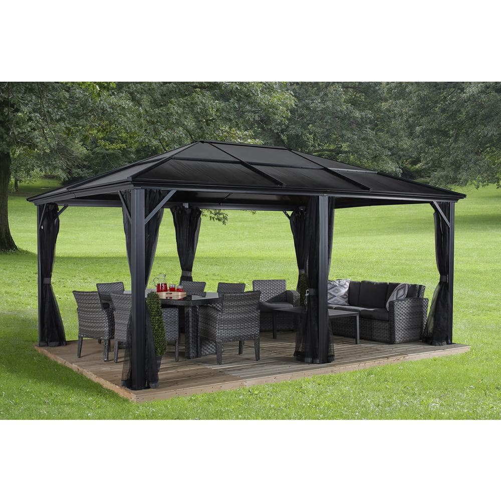 Meridien 12 ft x 16 ft Gray Aluminum Patio Gazebo with Polycarbonate Roof