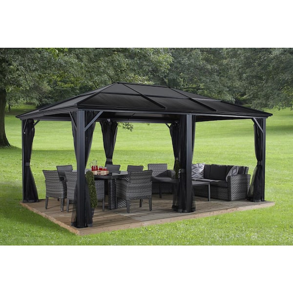 Meridien 12 ft. x 16 ft. Charcoal Rustproof Aluminum Framed Gazebo