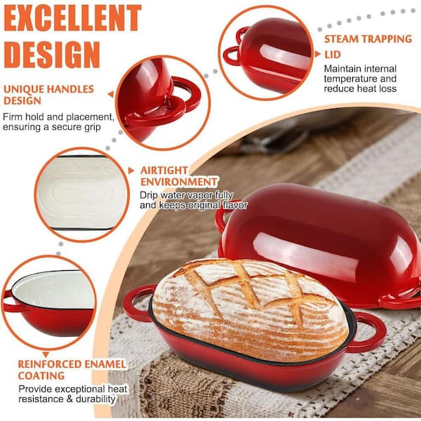 JFVKAF 5 qt. Oval Cast Iron Dutch Oven Bread Pan with Lid for Even