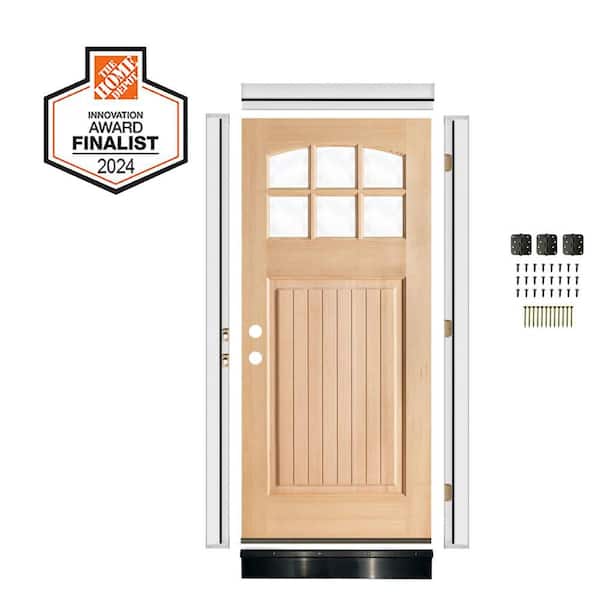 DIY RTA Kit 36 in. x 80 in. Right-Hand/Inswing 6-Lite Arch Clear Glass Unfinished Hemlock Wood Front Door VG