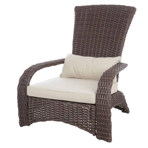 BALKENE HOME Deluxe Coconino All-Weather Stationary Wicker Patio Adirondack Outdoor Lounge Chair with Beige Cushion