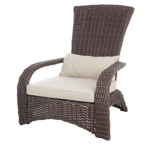 Deluxe Coconino All-Weather Stationary Wicker Patio Adirondack Outdoor Lounge Chair with Beige Cushion