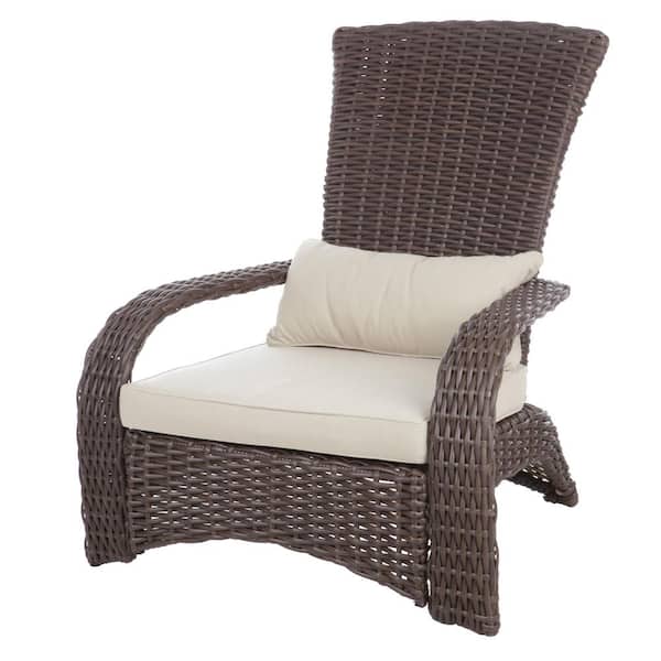 Patio Sense Deluxe Coconino All-Weather Stationary Wicker Patio Adirondack Outdoor Lounge Chair with Beige Cushion