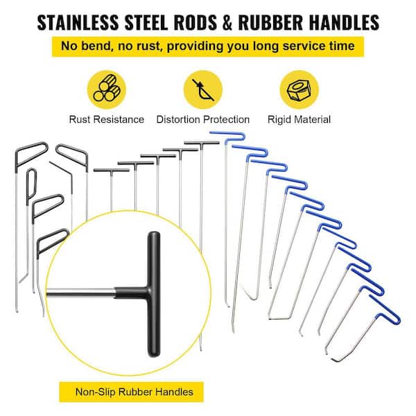 Paintless Dent Removal Rods, 68 PCS Paintless Dent Repair Tools, 10 PCS  Stainless Steel Rods Car Dent Repair Kit, Glue Puller Tabs Dent Puller Kit  for Auto Dent Removal, Minor Dents, Door Dings
