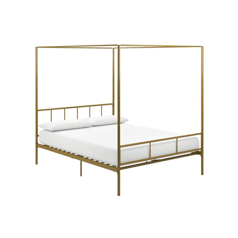 Elegant Gold Queen Metal Canopy Bed with Sophisticated Headboard