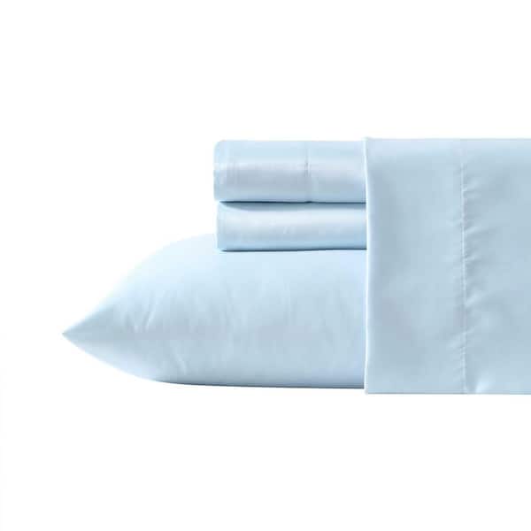 Satin Bliss 3-Piece Chambray Blue Satin Twin Sheet Set