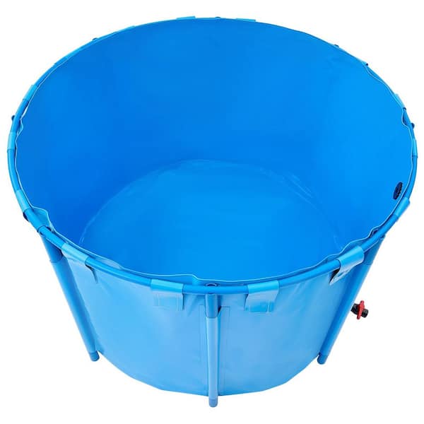 448.8 gal. Blue Portable Fish Pond, Collapsible Circular PVC Koi Pool with Frame and Drain Valve, for Aquaculture
