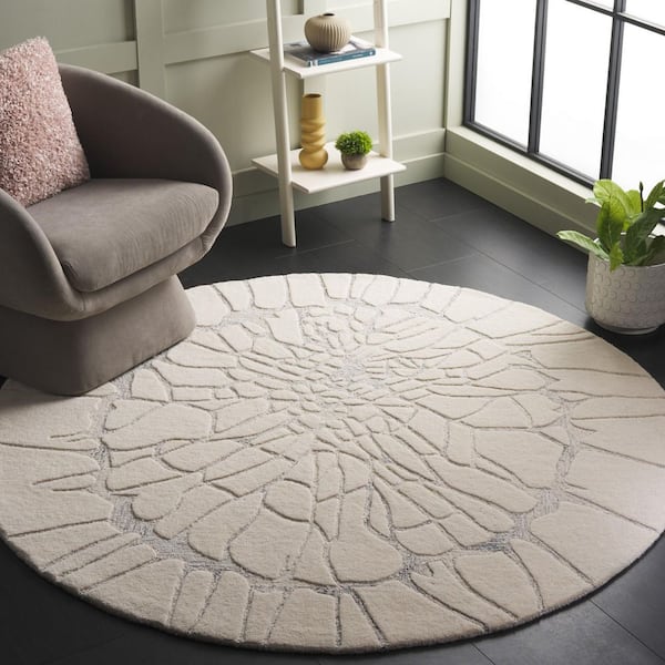 Mykonos 6 ft. x 6 ft. Ivory/Silver Abstract Dendritic Round Area Rug