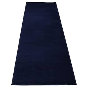 Euro Solid Navy Blue 36 in. Width x Your Choice Length Custom Size Runner Rug