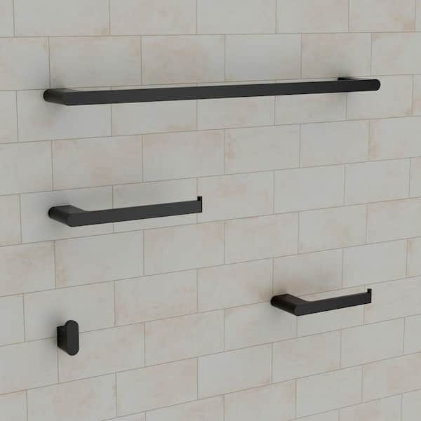 4-Piece 1-Spray Wall Mount Handheld Shower Head with Towel Rack Set 1.8 GPM in Matte Balck Stainless Steel