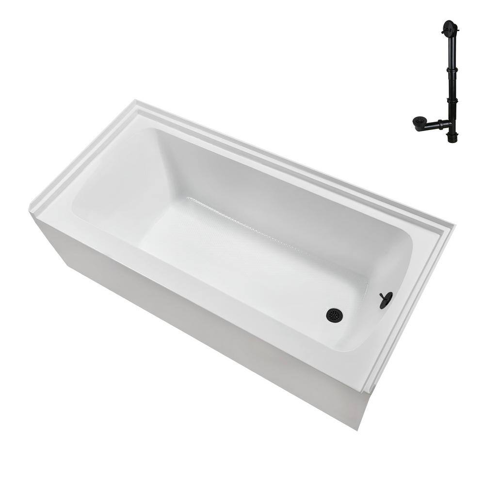 Glossy White Acrylic Alcove Bathtub with Matte Black Trim