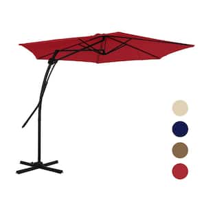10 ft. Hexagon Red Offset Patio Umbrella with 4-Piece Umbrella Base