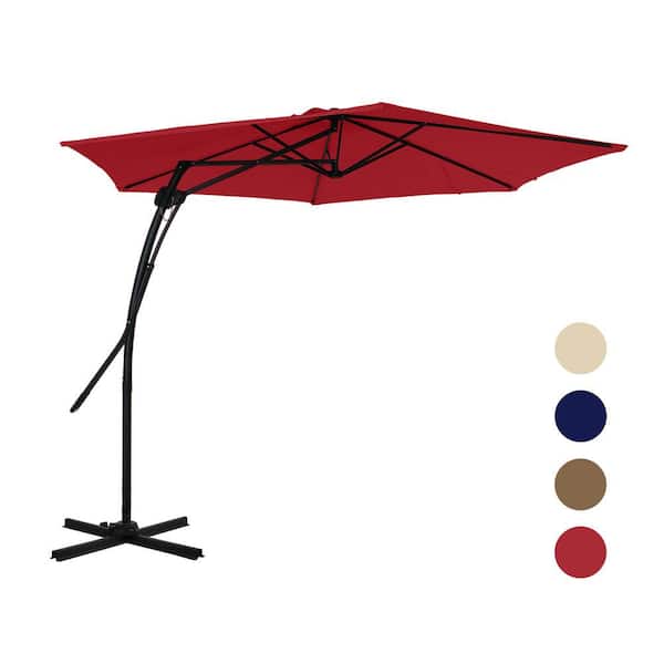Mondawe 10 ft. Hexagon Red Offset Patio Umbrella with 4-Piece Umbrella Base