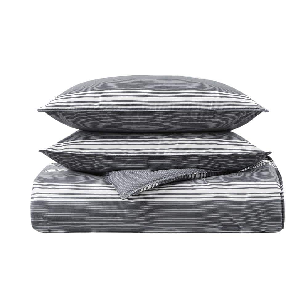 Twin Gray Cotton Reversible Comforter Set