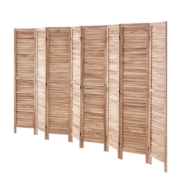 8-Panel Wood Room Divider, 66.9 in. Tall Folding Privacy Screen, Portable Louvered Partition for Home, Office Wood